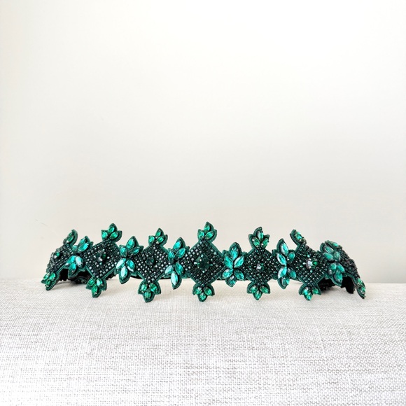 Vintage Luxe Handmade Deepa Gurnani renaissance fair Rhinestone Headband green - Picture 3 of 6